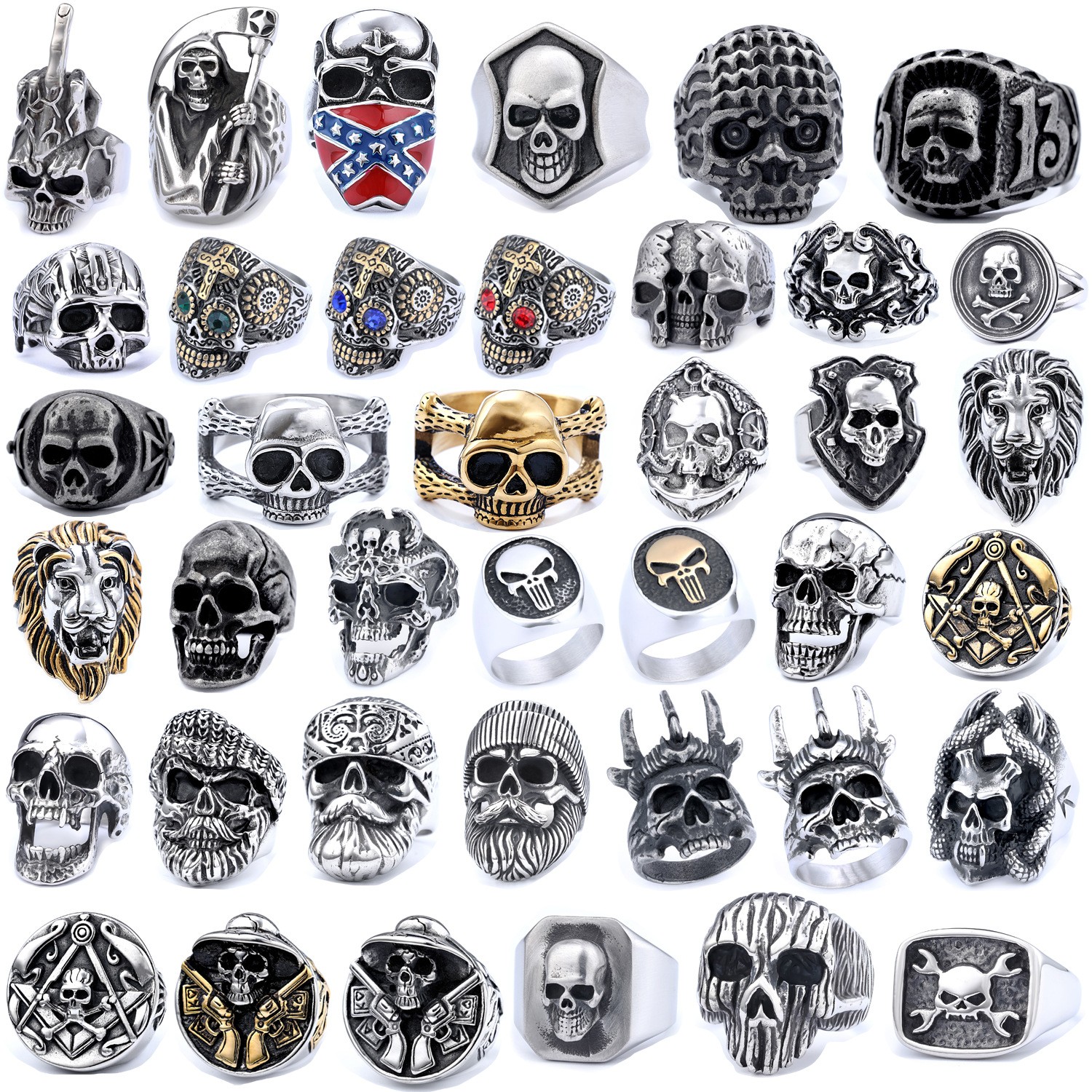 Silver Skull Cross Ring